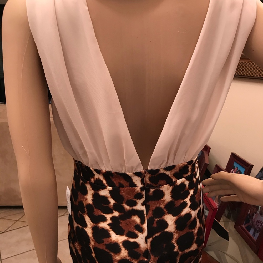 Monaco Leopard print cream & brown mini sleeveless dress size Lg - Picture 4 of 13